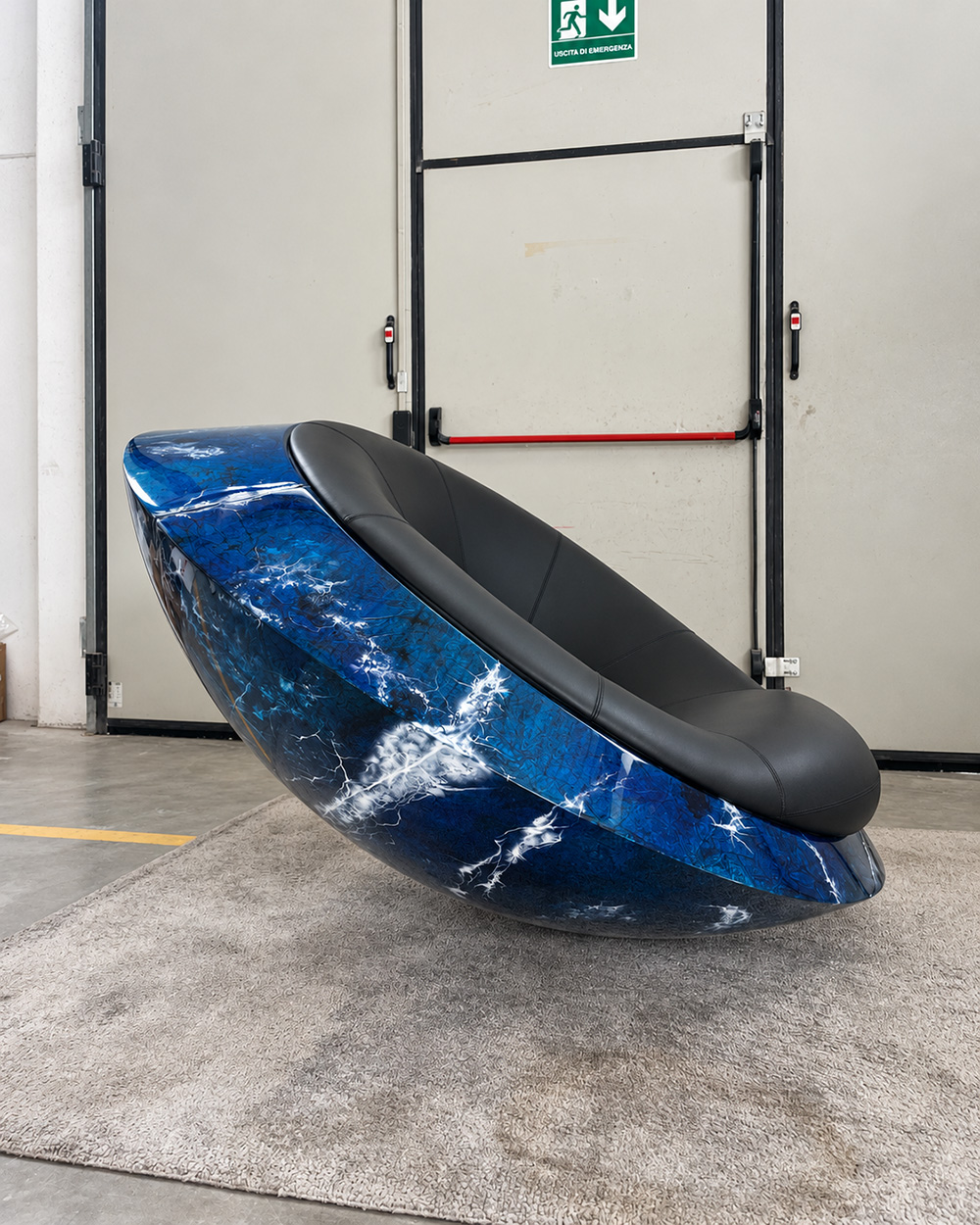 Blue sodalite marble effect UFO armchair