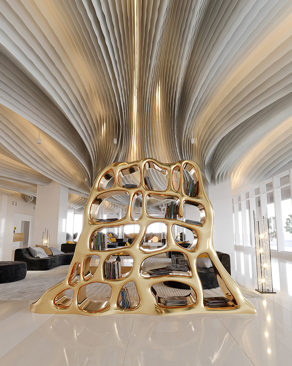Lava Bookcase in Brass with Italian Design